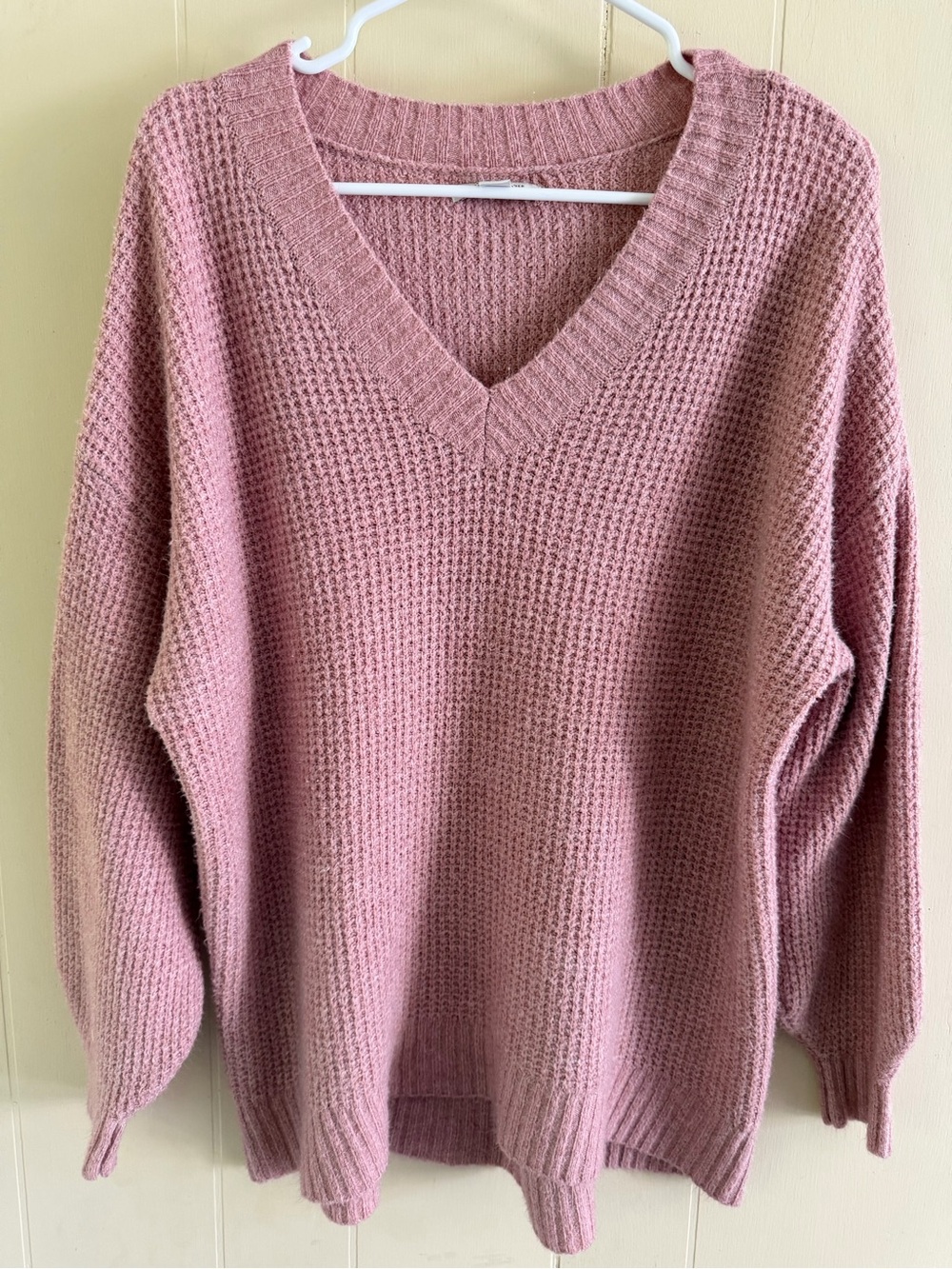 American Eagle Outfitters Dusty Rose Waffle V-Neck Sweater